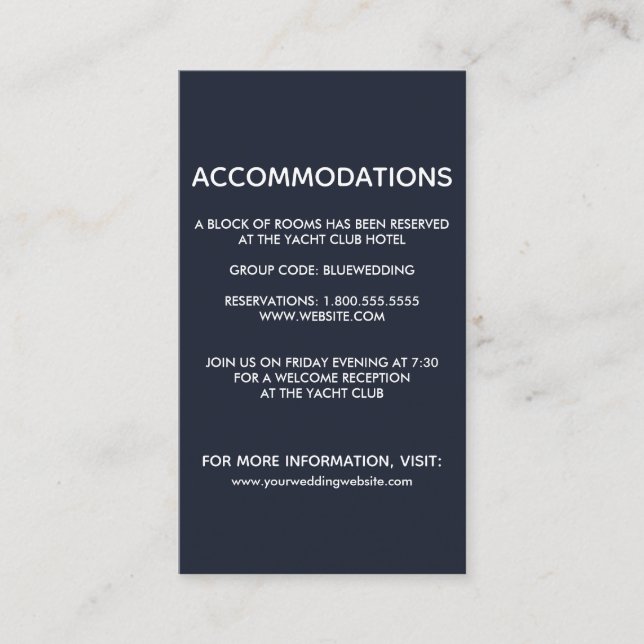 The blue Seahorse | Wedding Hotel Accommodation Enclosure Card (Front)