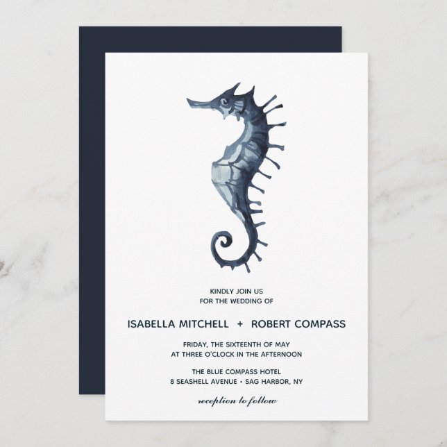 The Blue Seahorse | Wedding Invitation (Front/Back)