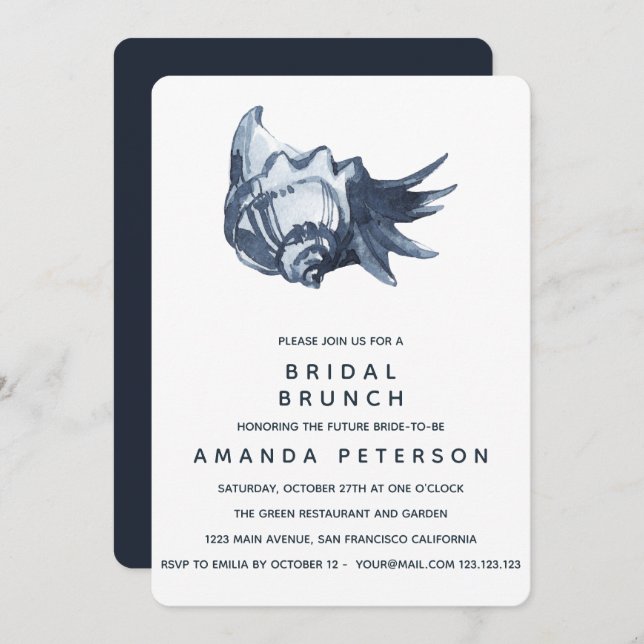 The Blue Seashell Bridal Brunch Wedding Invitation (Front/Back)