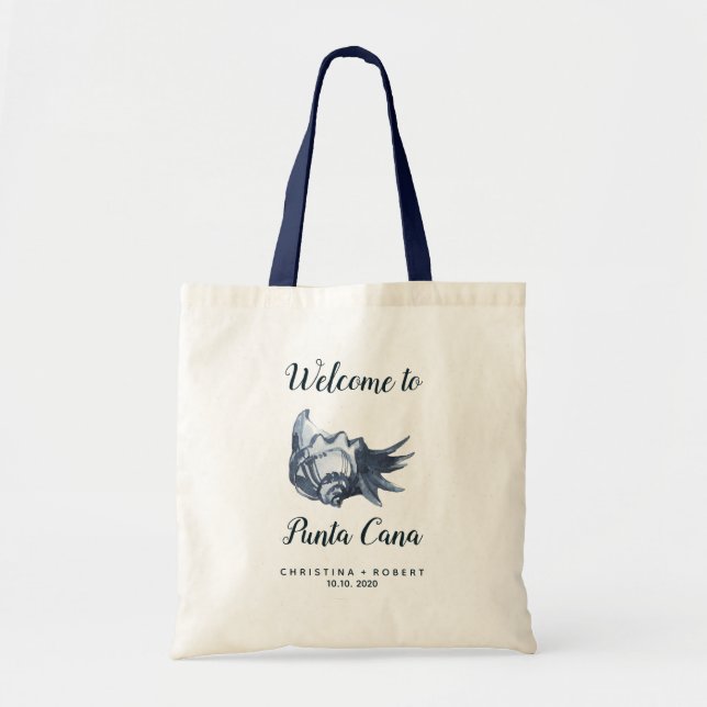 The Blue Seashell Nautical Wedding Custom Welcome Tote Bag (Front)