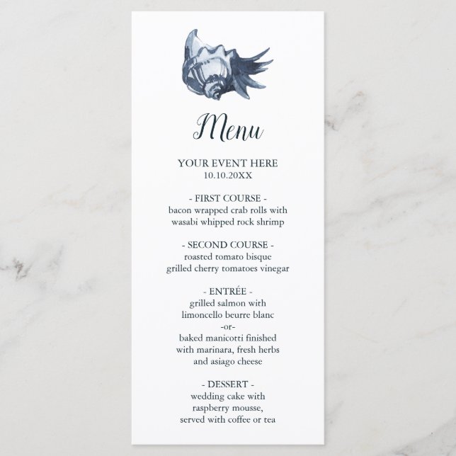 The Blue Seashell  | Nautical Wedding Menu (Front)