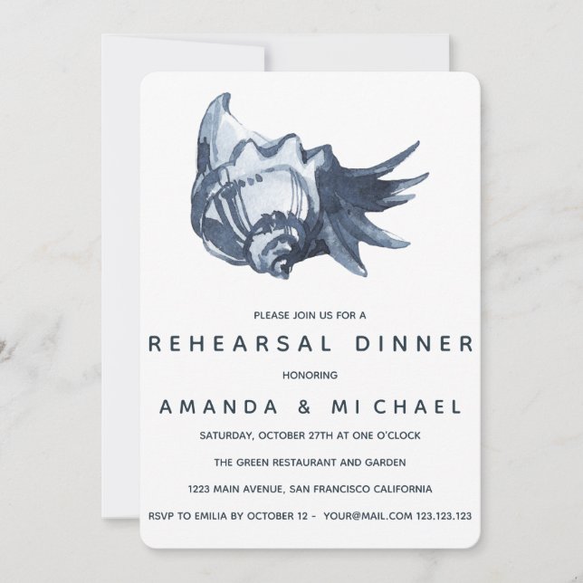 The Blue Seashell Wedding Rehearsal Dinner Invitation (Front)