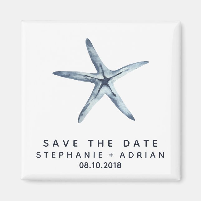 The Blue Seashell | Wedding Save the Date Favour Magnet (Front)
