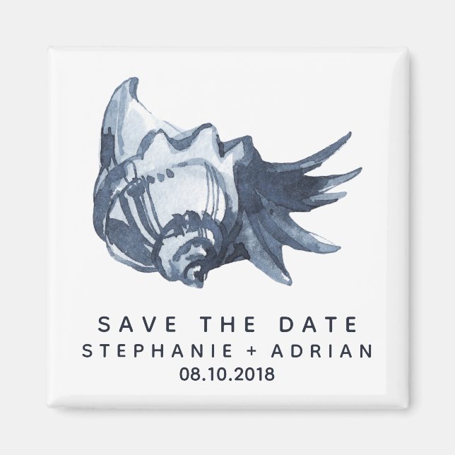 The Blue Seashell | Wedding Save the Date Favour Magnet (Front)