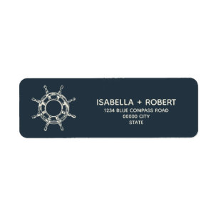 The Blue ship's wheel   Nautical Rose of the winds Return Address Label