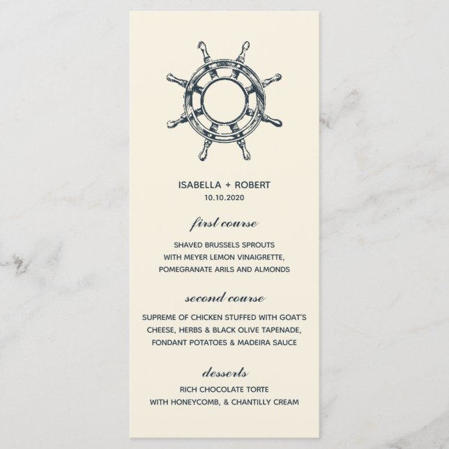 The Blue Ship's Wheel | Nautical Wedding Menu (Front)