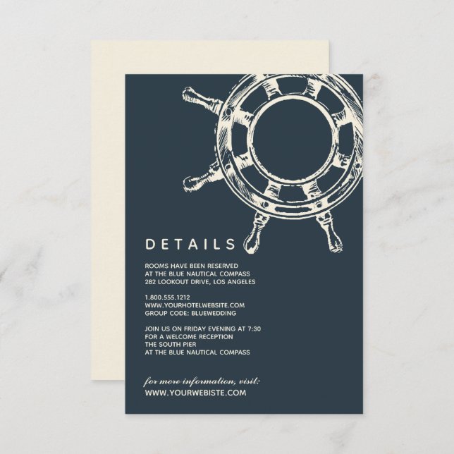 The Blue  Ship's wheel | Wedding Guest Details Invitation (Front/Back)