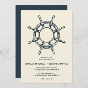 The Blue Ship's wheel   Wedding Invitation