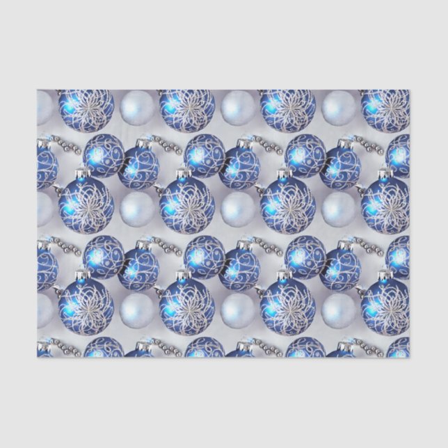 The Blue & Silver Christmas Bulb Series Design 10 Tissue Paper (Front)