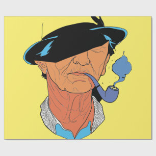 The Blue Smoke Sailor: Minimalist Portrait Wrapping Paper