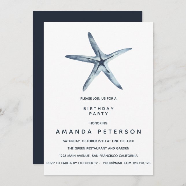 The Blue Starfish Nautical Birthday, Invitation (Front/Back)
