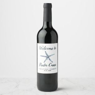 The Blue Starfish   Nautical Maritime Wedding Wine Label