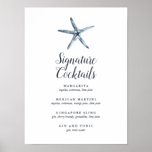 The Blue Starfish Signature Cocktail Menu Sign