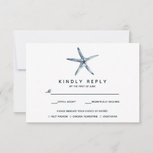 The Blue Starfish   Wedding RSVP with meal choise Card