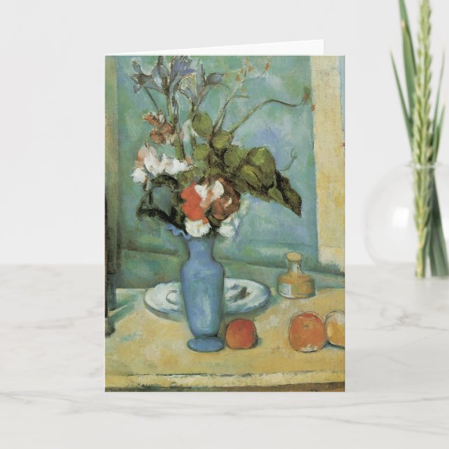 The Blue Vase (Flowers and Fruit) by Paul Cezanne Card (Front)