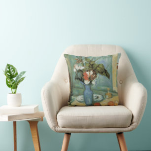 The Blue Vase (Flowers and Fruit) by Paul Cezanne Cushion