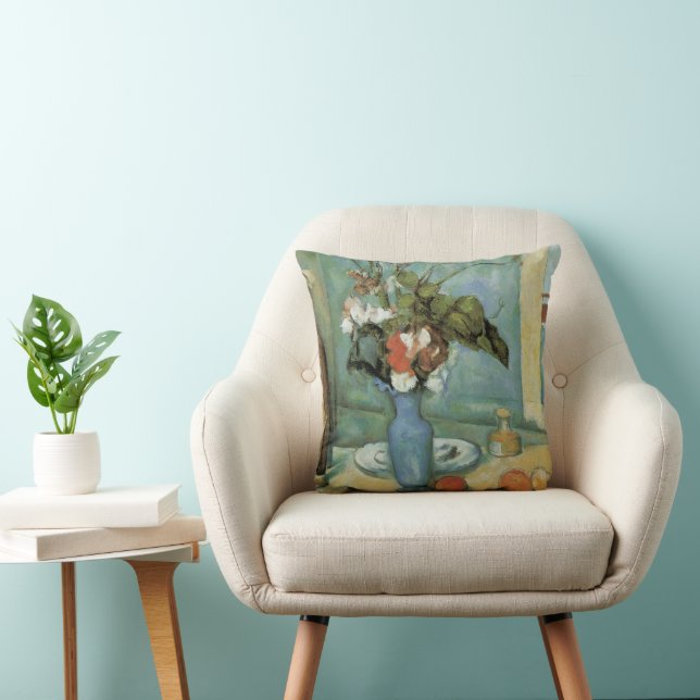 The Blue Vase (Flowers and Fruit) by Paul Cezanne Cushion (Chair)