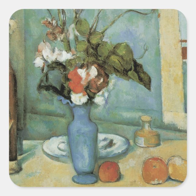 The Blue Vase (Flowers and Fruit) by Paul Cezanne Square Sticker (Front)