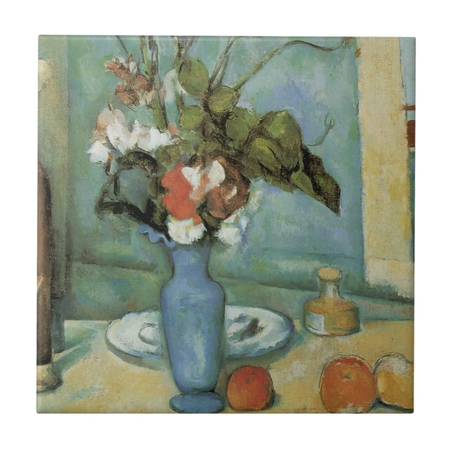 The Blue Vase (Flowers and Fruit) by Paul Cezanne Tile (Front)