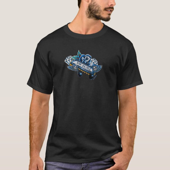 The Blues Harmonica Flash Art T-Shirt (Front)