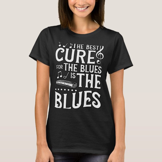 The Blues Music Player Aesthetic Mouth Organ Harmo T-Shirt (Front)