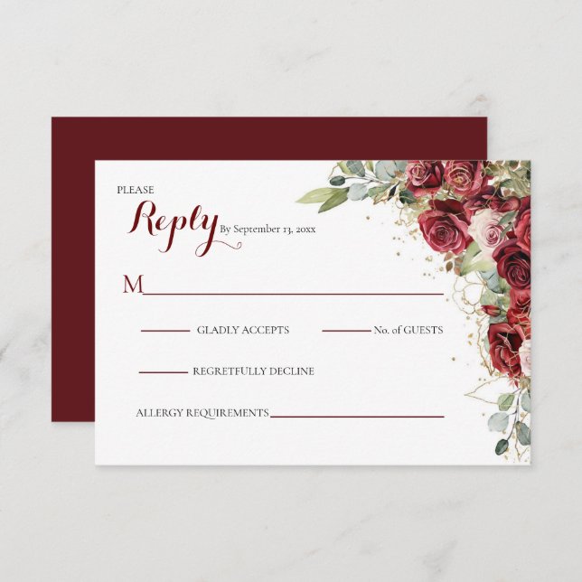 The Blushing Bride Red Rose Wedding RSVP Card (Front/Back)