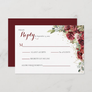 The Blushing Bride Red Rose Wedding RSVP Card