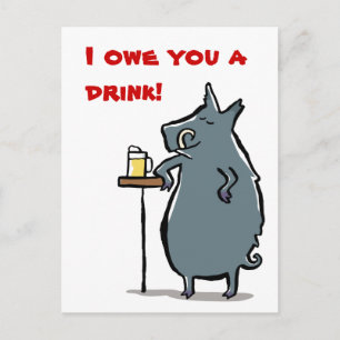 the boar has a beer at the bar - customisable postcard
