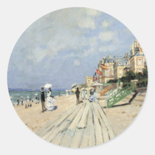The Boardwalk at Trouville by Claude Monet Classic Round Sticker