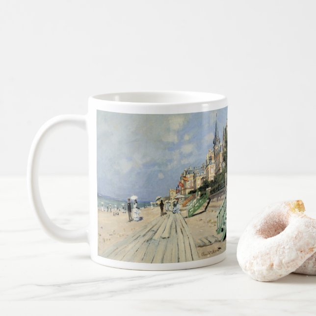 The Boardwalk at Trouville by Claude Monet Coffee Mug (With Donut)