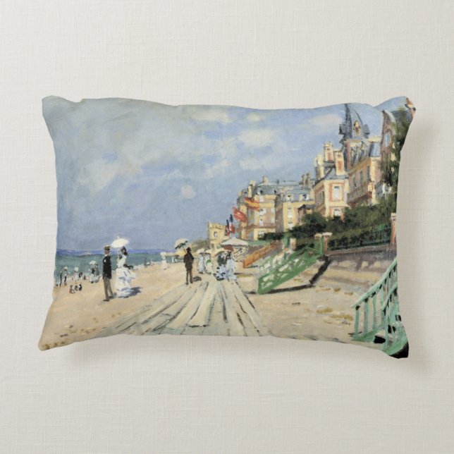 The Boardwalk at Trouville by Claude Monet Decorative Cushion (Back)