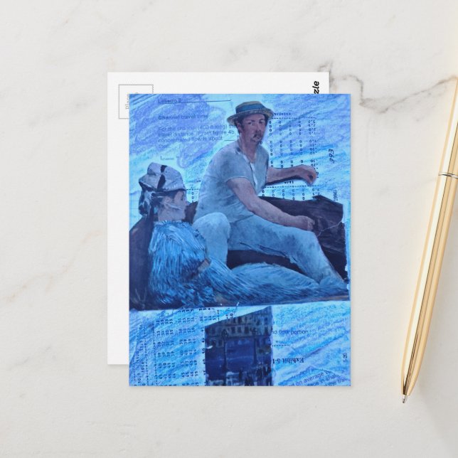 The Boat Ride mixed media collage Postcard (Front/Back In Situ)