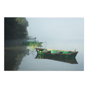 The boats on calm lake water photo print