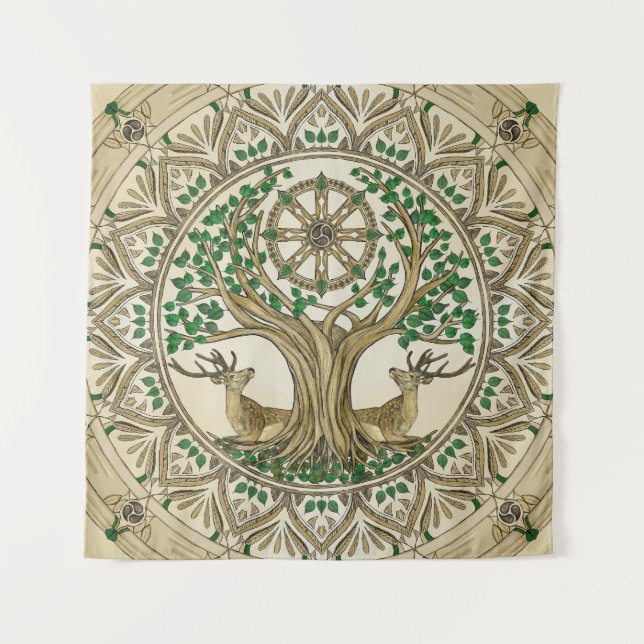 The Bodhi tree Dharma Wheel Tapestry (Front)