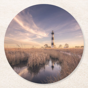 The Bodie Island Lighthouse At Sunset Round Paper Coaster