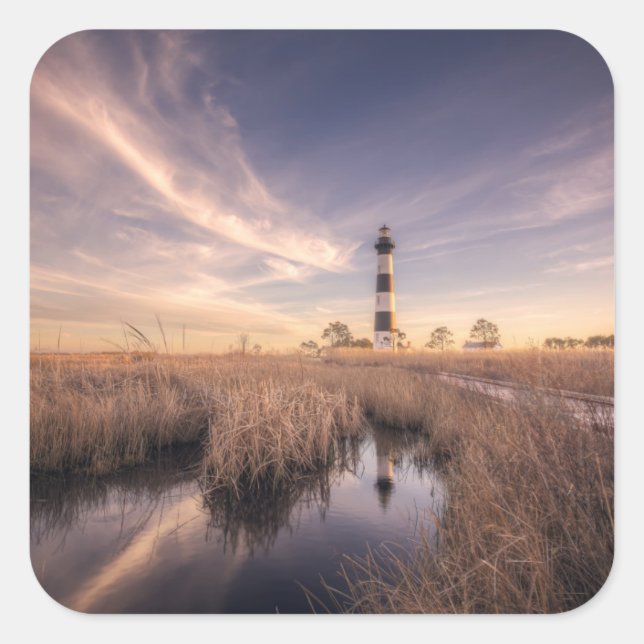 The Bodie Island Lighthouse  At Sunset Square Sticker (Front)