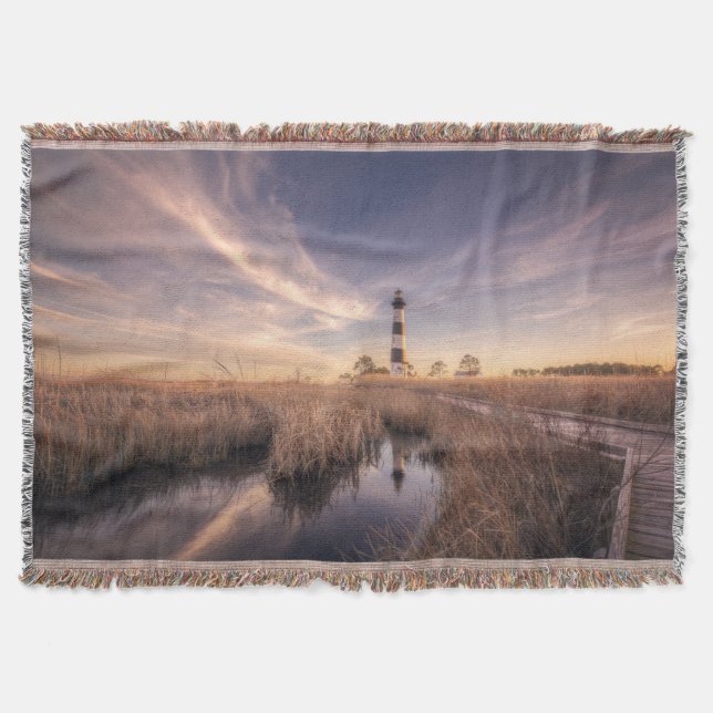 The Bodie Island Lighthouse  At Sunset Throw Blanket (Front)