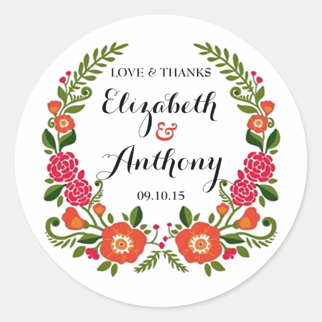The Bohemian Summer Wedding Collection Classic Round Sticker (Front)