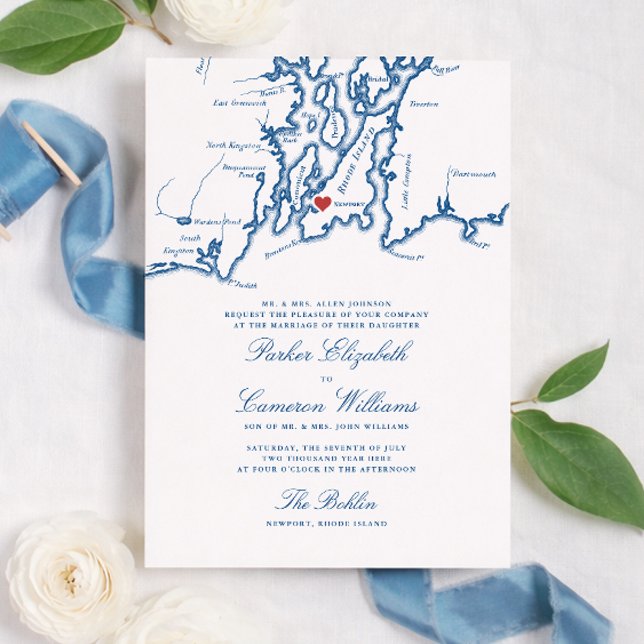 The Bohlin Wedding Invitation – Newport RI Map (The Bohlin Wedding Invitation Newport Harbor Rhode Island Elegant Wedding Newport Yachting Club)