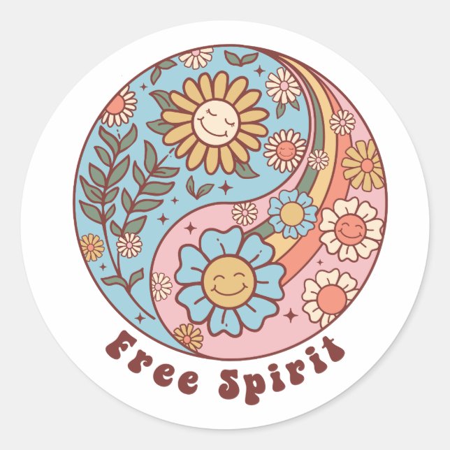 The Boho Retro Flowers Classic Round Sticker (Front)