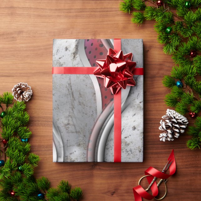 The Bold Metallic 3D Red Grey Texture look Wrapping Paper (Holiday Gift)