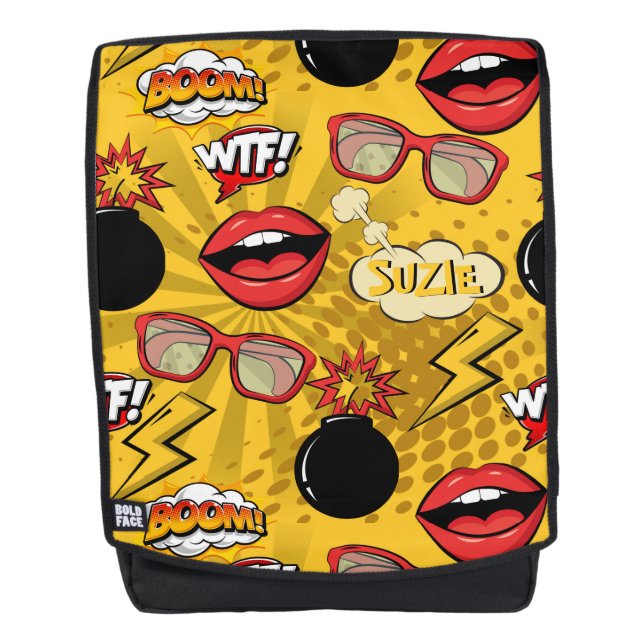 The Bomb Retro Lips Red/Gold ID553 Backpack (Front)