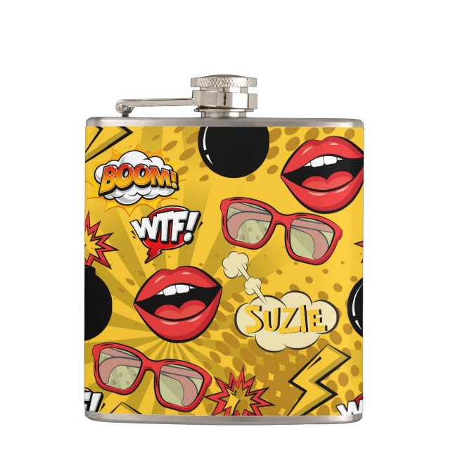 The Bomb Retro Lips Red/Gold ID553 Hip Flask (Front)