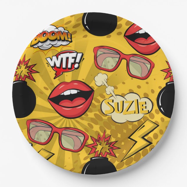 The Bomb Retro Lips Red/Gold ID553 Paper Plate (Front)