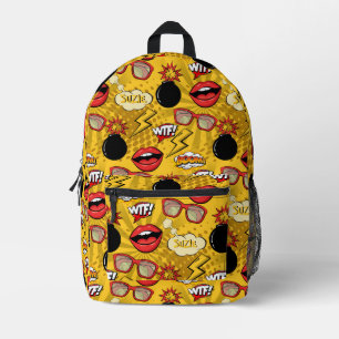 The Bomb Retro Lips Red/Gold ID553 Printed Backpack