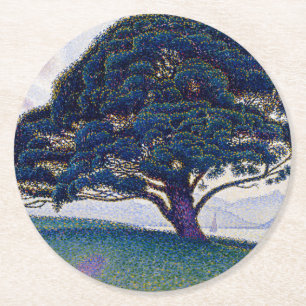 The Bonaventure Pine, Oil Painting, Paul Signac Round Paper Coaster