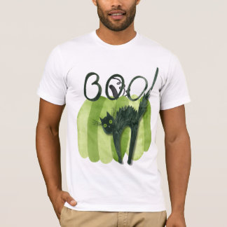 The boo! cat hiding in front of a green pumpkin.  T-Shirt