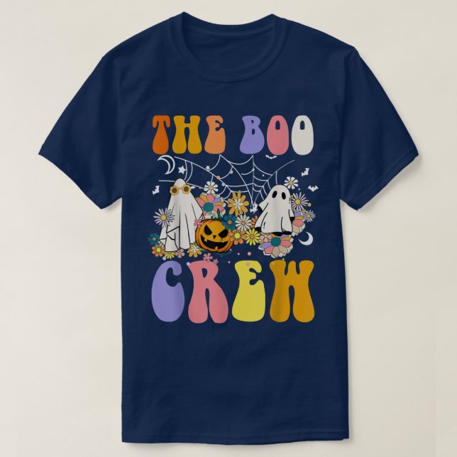 The Boo Crew Floral Ghost Boo Hippie Halloween Spo T-Shirt (Design Front)