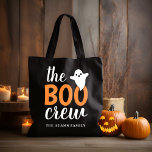 The Boo Crew Halloween Black Orange Family Name  Tote Bag<br><div class="desc">Modern family matching Halloween candy tote bag design features "The Boo Crew" text in orange and white lettering with a little ghost accent. Order for the members of your crew. Personalise the custom monogram with an individual name or family name.</div>