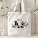 The Boo Crew Halloween Ghost Pumpkin Personalised Tote Bag<br><div class="desc">A fabulous modern design of popular typographic text "The BOO Crew" with a cute ghost,  pumpkin and spider with webs. Perfect for the whole family for your Halloween celebrations. Personalise by editing the text in the text box or delete text for no text.</div>